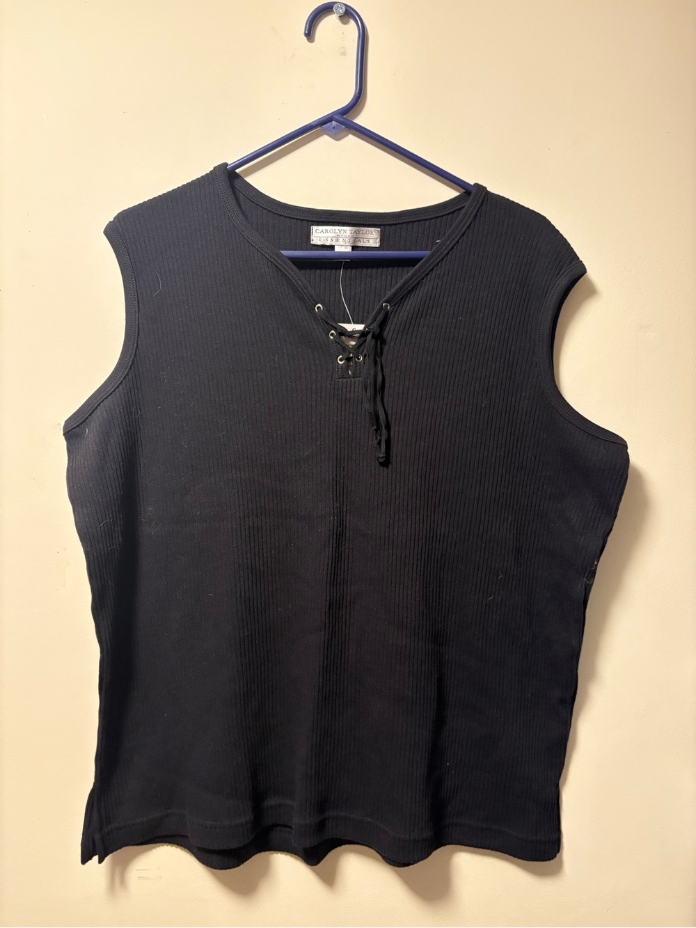 Carolyn Taylor Black Ribbed Lace-Up Tank